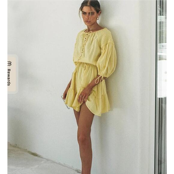 sabo anouk Drawstring Waist Mini Dress Yellow Womens Size XS - Picture 2 of 8